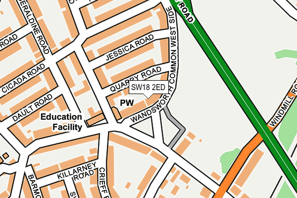 SW18 2ED map - OS OpenMap – Local (Ordnance Survey)