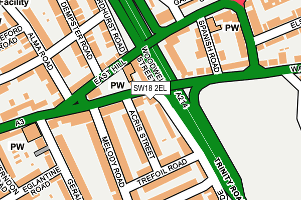 SW18 2EL map - OS OpenMap – Local (Ordnance Survey)