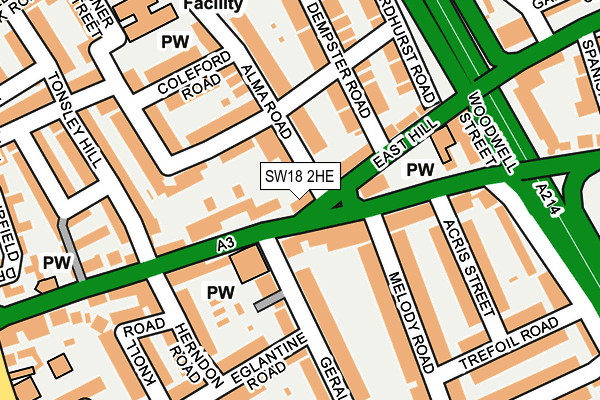 SW18 2HE map - OS OpenMap – Local (Ordnance Survey)