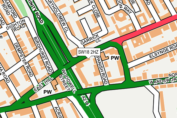 SW18 2HZ map - OS OpenMap – Local (Ordnance Survey)