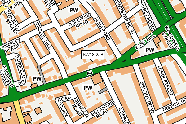 SW18 2JB map - OS OpenMap – Local (Ordnance Survey)