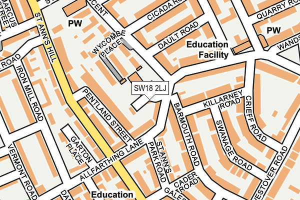SW18 2LJ map - OS OpenMap – Local (Ordnance Survey)