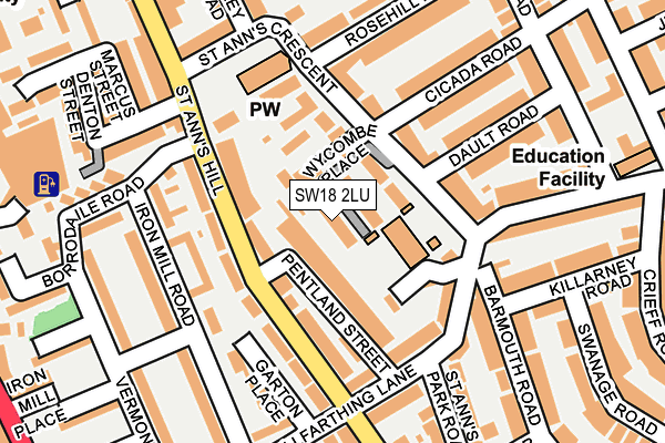 SW18 2LU map - OS OpenMap – Local (Ordnance Survey)