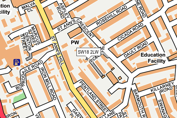 SW18 2LW map - OS OpenMap – Local (Ordnance Survey)