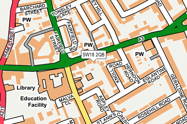 SW18 2QB map - OS OpenMap – Local (Ordnance Survey)