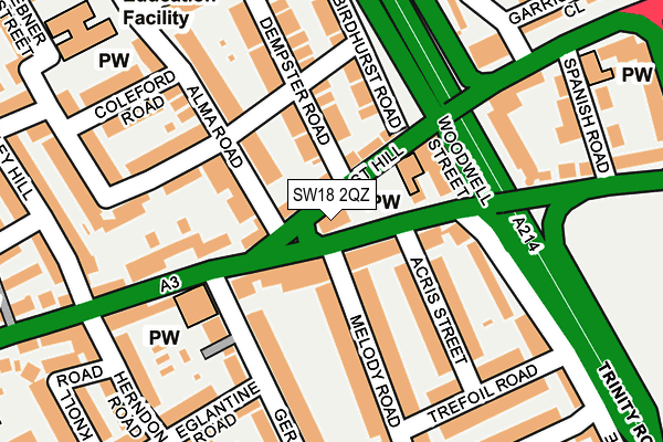 SW18 2QZ map - OS OpenMap – Local (Ordnance Survey)