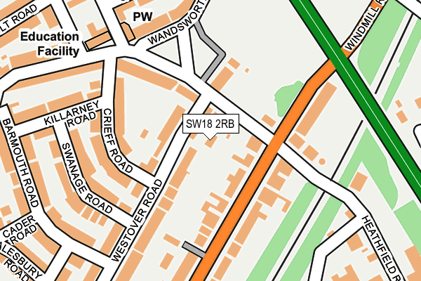 SW18 2RB map - OS OpenMap – Local (Ordnance Survey)