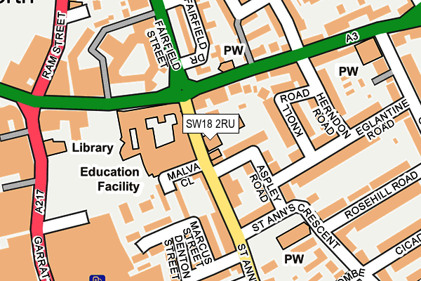 SW18 2RU map - OS OpenMap – Local (Ordnance Survey)
