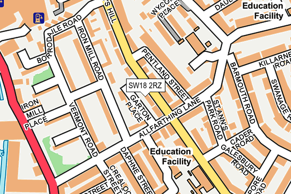 SW18 2RZ map - OS OpenMap – Local (Ordnance Survey)