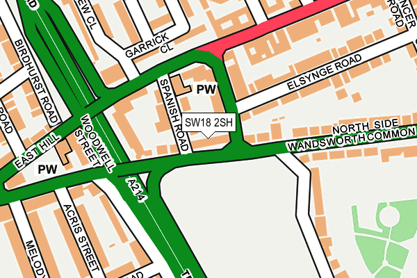 SW18 2SH map - OS OpenMap – Local (Ordnance Survey)