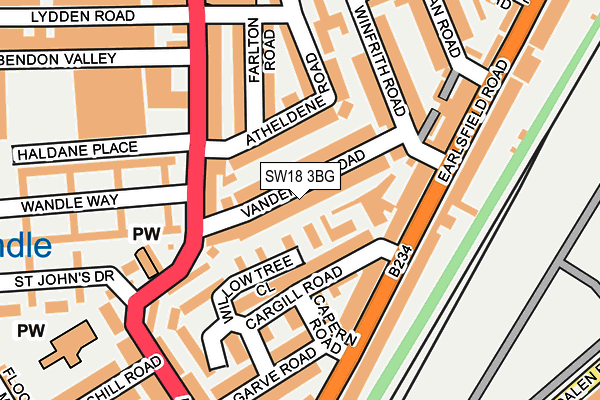 SW18 3BG map - OS OpenMap – Local (Ordnance Survey)