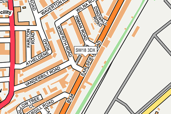 SW18 3DX map - OS OpenMap – Local (Ordnance Survey)