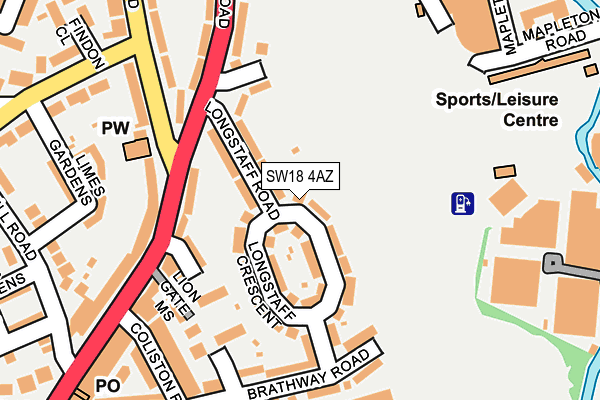 SW18 4AZ map - OS OpenMap – Local (Ordnance Survey)
