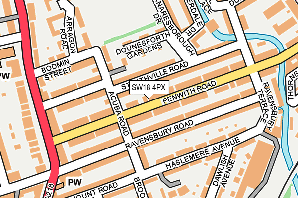 SW18 4PX map - OS OpenMap – Local (Ordnance Survey)