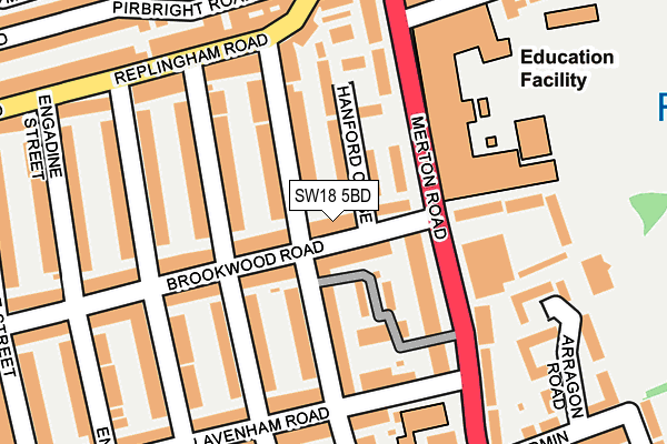 SW18 5BD map - OS OpenMap – Local (Ordnance Survey)