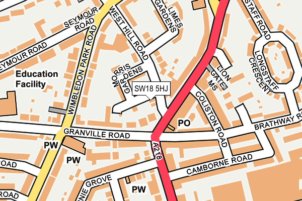 SW18 5HJ map - OS OpenMap – Local (Ordnance Survey)