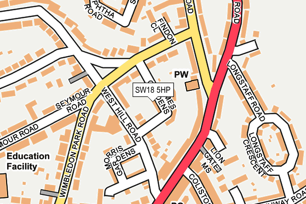 SW18 5HP map - OS OpenMap – Local (Ordnance Survey)
