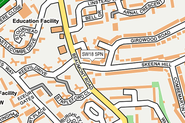 SW18 5PN map - OS OpenMap – Local (Ordnance Survey)
