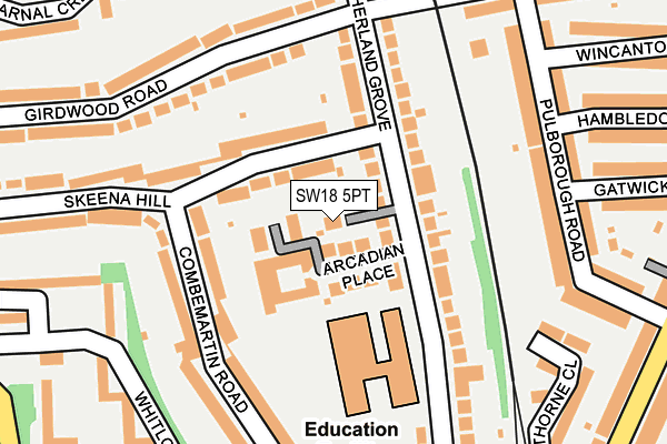 SW18 5PT map - OS OpenMap – Local (Ordnance Survey)