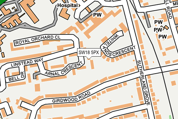 SW18 5PX map - OS OpenMap – Local (Ordnance Survey)