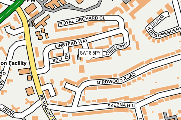SW18 5PY map - OS OpenMap – Local (Ordnance Survey)