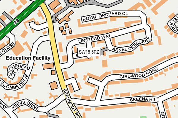 SW18 5PZ map - OS OpenMap – Local (Ordnance Survey)
