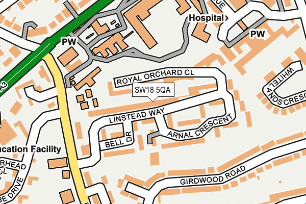 SW18 5QA map - OS OpenMap – Local (Ordnance Survey)