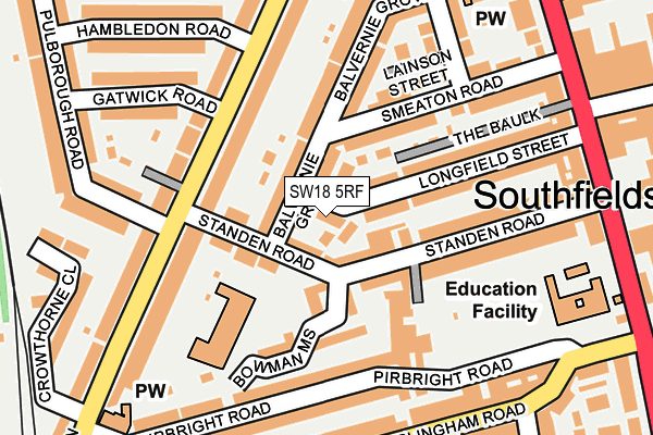 SW18 5RF map - OS OpenMap – Local (Ordnance Survey)