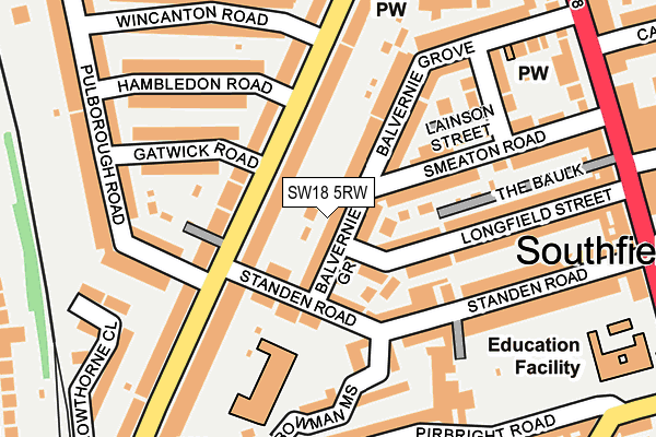 SW18 5RW map - OS OpenMap – Local (Ordnance Survey)