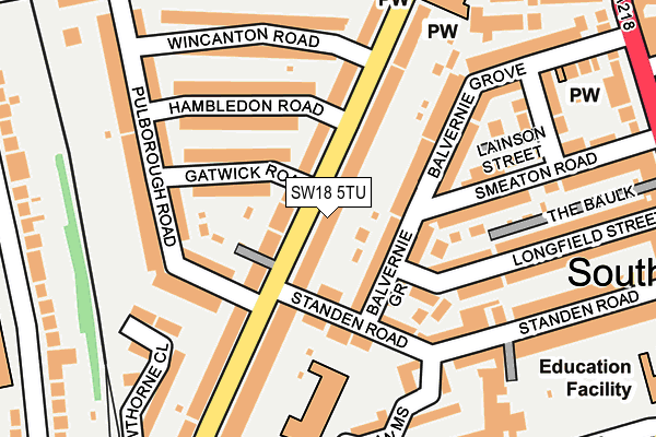 SW18 5TU map - OS OpenMap – Local (Ordnance Survey)