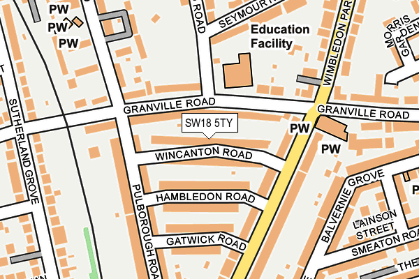 SW18 5TY map - OS OpenMap – Local (Ordnance Survey)