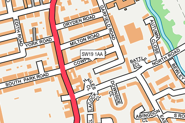 SW19 1AA map - OS OpenMap – Local (Ordnance Survey)