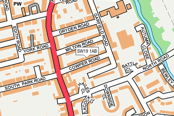 SW19 1AB map - OS OpenMap – Local (Ordnance Survey)