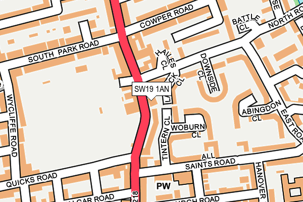 SW19 1AN map - OS OpenMap – Local (Ordnance Survey)