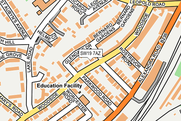 SW19 7AZ map - OS OpenMap – Local (Ordnance Survey)