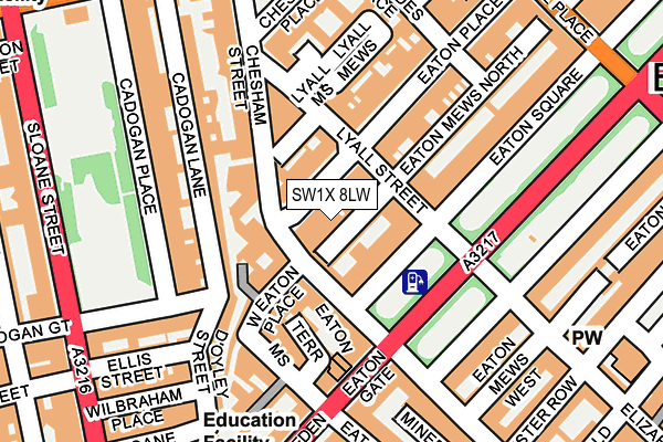 SW1X 8LW map - OS OpenMap – Local (Ordnance Survey)