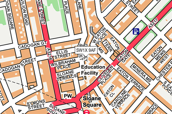 SW1X 9AF map - OS OpenMap – Local (Ordnance Survey)