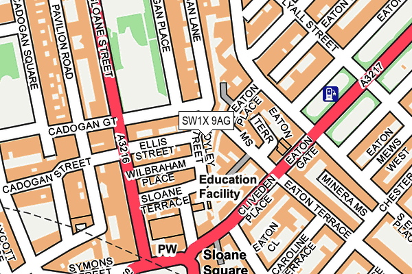 SW1X 9AG map - OS OpenMap – Local (Ordnance Survey)