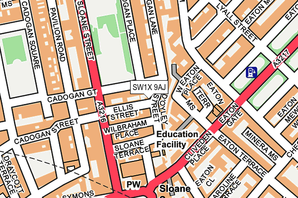 SW1X 9AJ map - OS OpenMap – Local (Ordnance Survey)