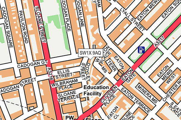 SW1X 9AQ map - OS OpenMap – Local (Ordnance Survey)