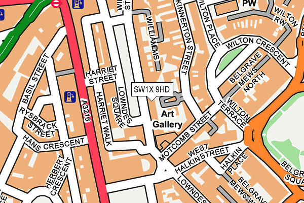 SW1X 9HD map - OS OpenMap – Local (Ordnance Survey)