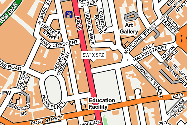 SW1X 9PZ map - OS OpenMap – Local (Ordnance Survey)