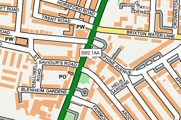 SW2 1AA map - OS OpenMap – Local (Ordnance Survey)