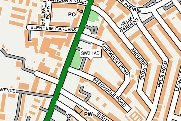 SW2 1AD map - OS OpenMap – Local (Ordnance Survey)