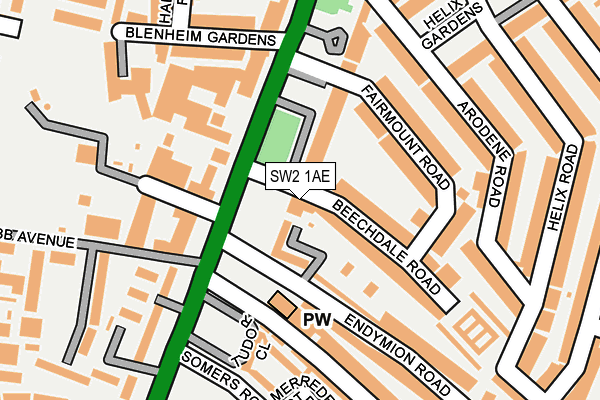 SW2 1AE map - OS OpenMap – Local (Ordnance Survey)