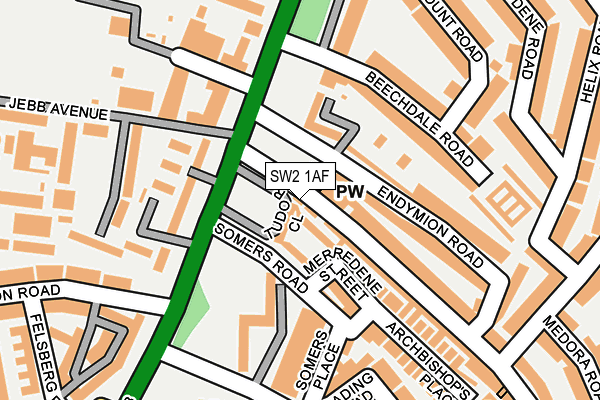 SW2 1AF map - OS OpenMap – Local (Ordnance Survey)