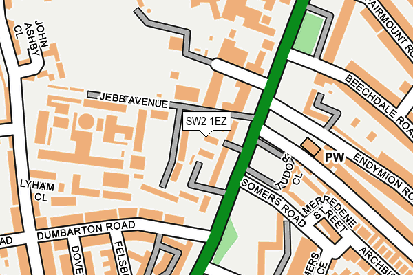 SW2 1EZ map - OS OpenMap – Local (Ordnance Survey)