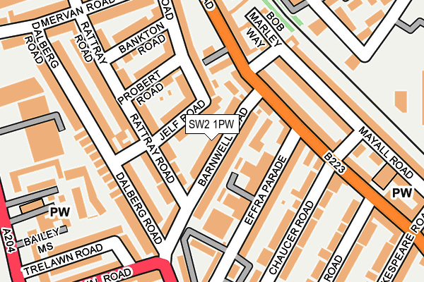 SW2 1PW map - OS OpenMap – Local (Ordnance Survey)