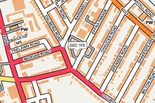 SW2 1PX map - OS OpenMap – Local (Ordnance Survey)