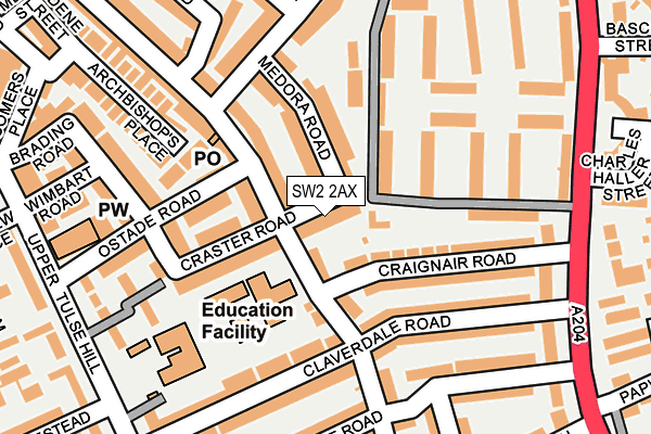 SW2 2AX map - OS OpenMap – Local (Ordnance Survey)